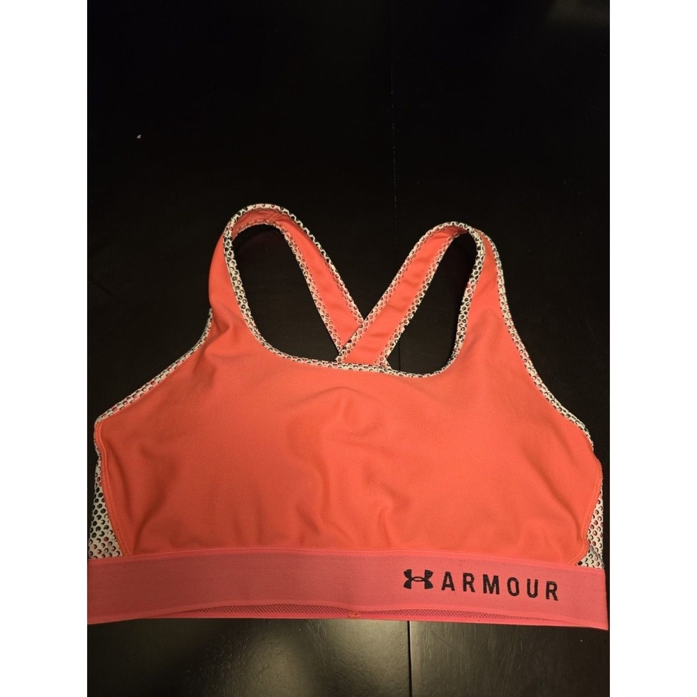 Under Armour Sports Bra XL Coral Pink Geometric Compression Crossback‎ Logo